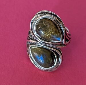 💚 Vintage Sterling silver ring with Tourmaline two stones size 5 Israel